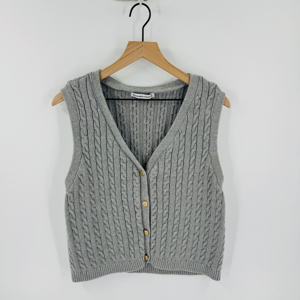 Abercrombie & Fitch Gray Cable Knit Sweater Vest‎ Size XXL Preppy Academia